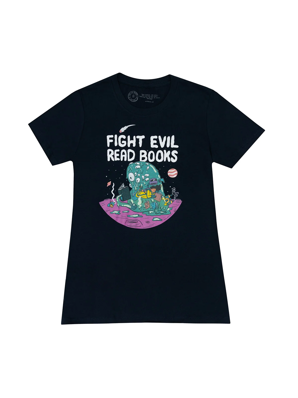 Fight Evil, Read Books women's crew t-shirt (2023)